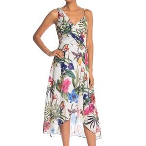NWT Parker Floral Draped High Low Midi Dress